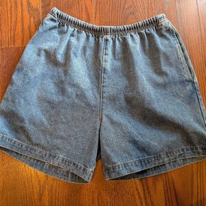 Los Angeles Apparel Blue Denim Elastic Pull On Shorts Pockets M